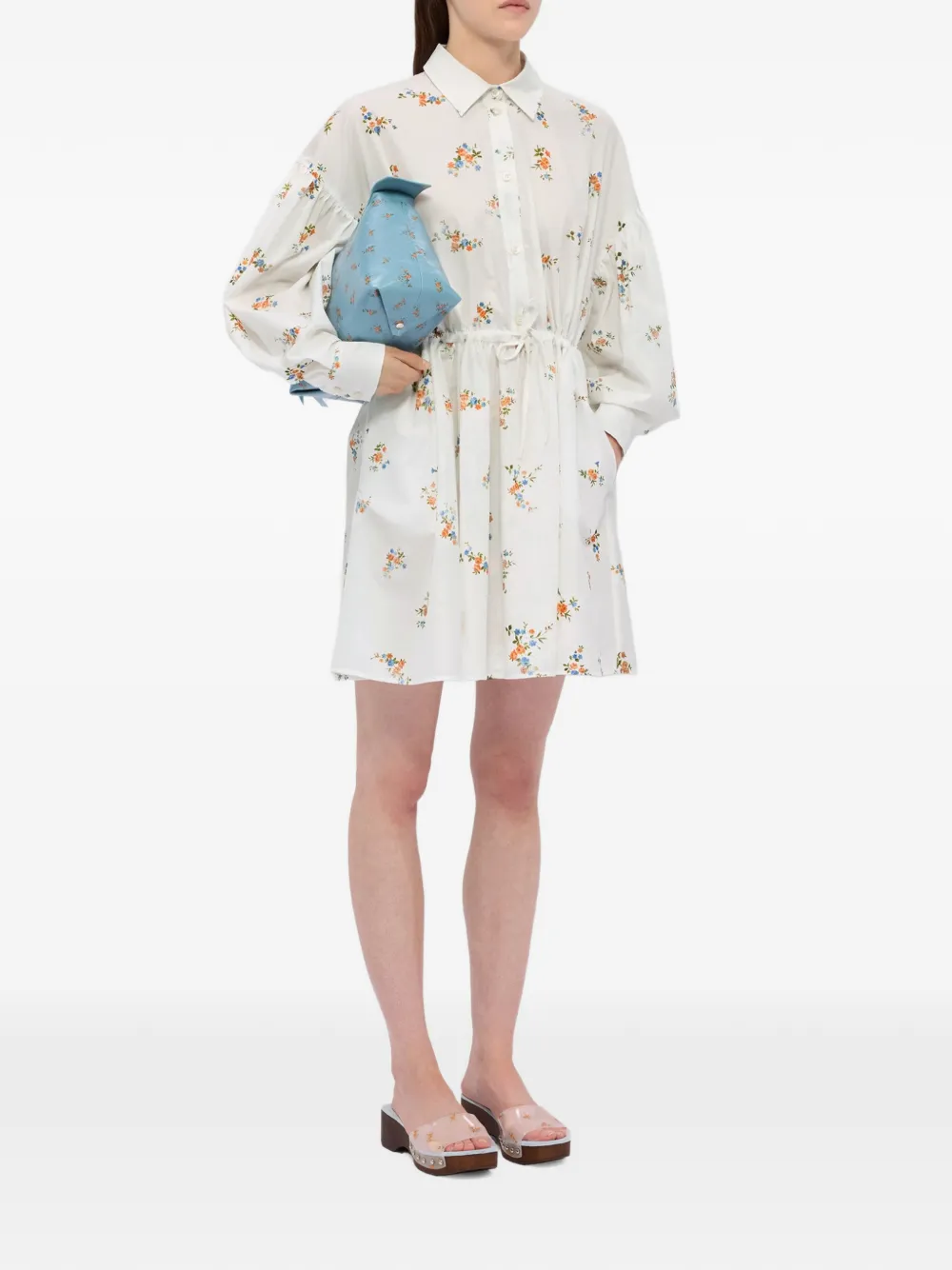 Floral-Print Drawstring Mini Dress