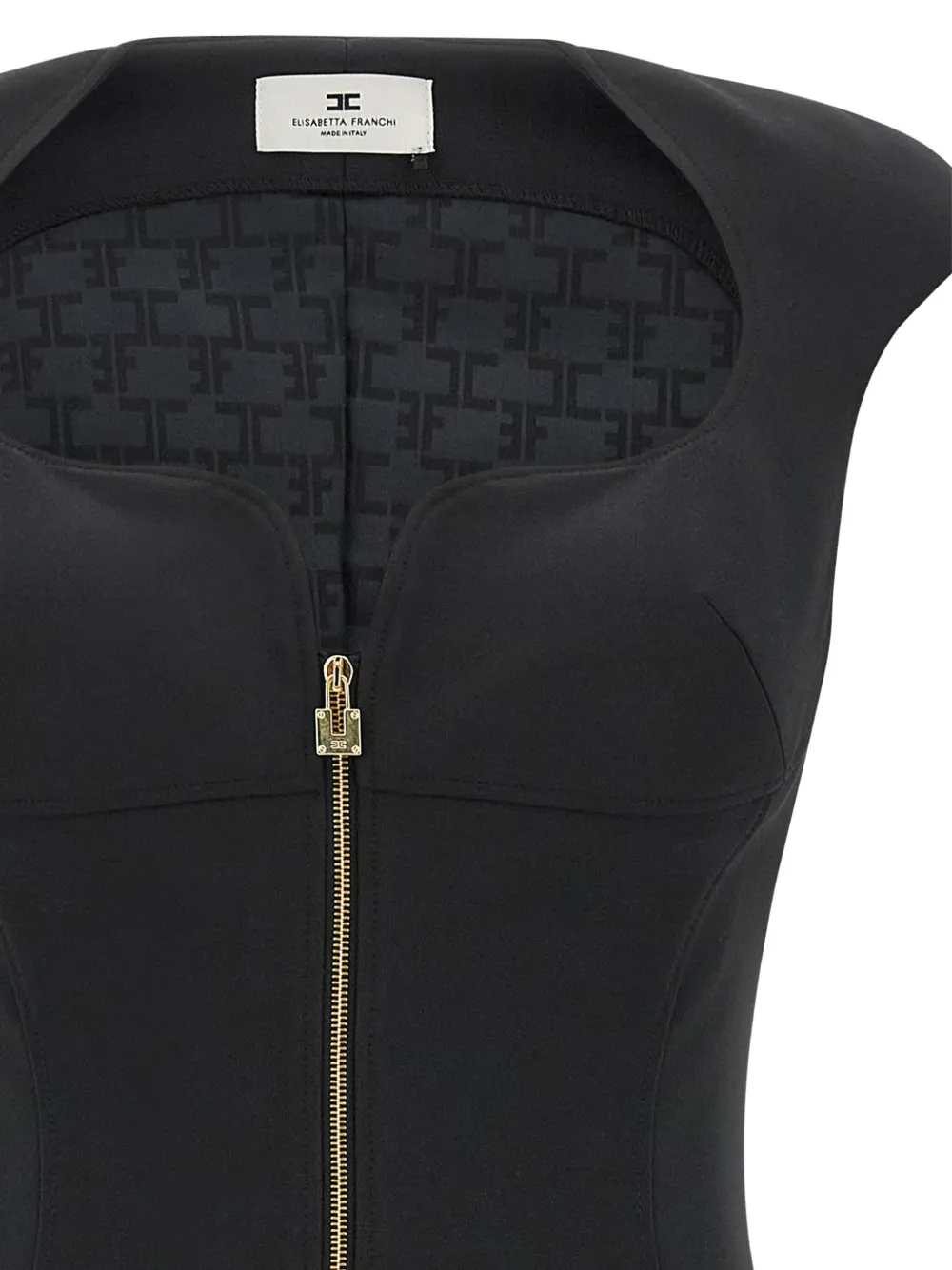Elisabetta Franchi Midi-jurk met sweetheart-hals en rits Zwart