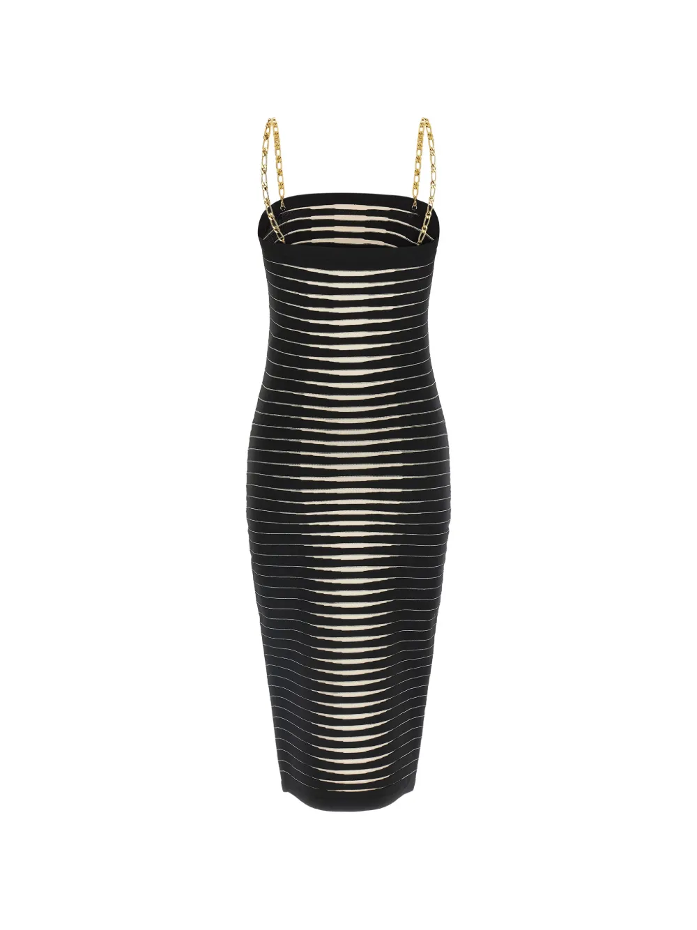 Striped-Pattern Chain-Strap Midi Dress
