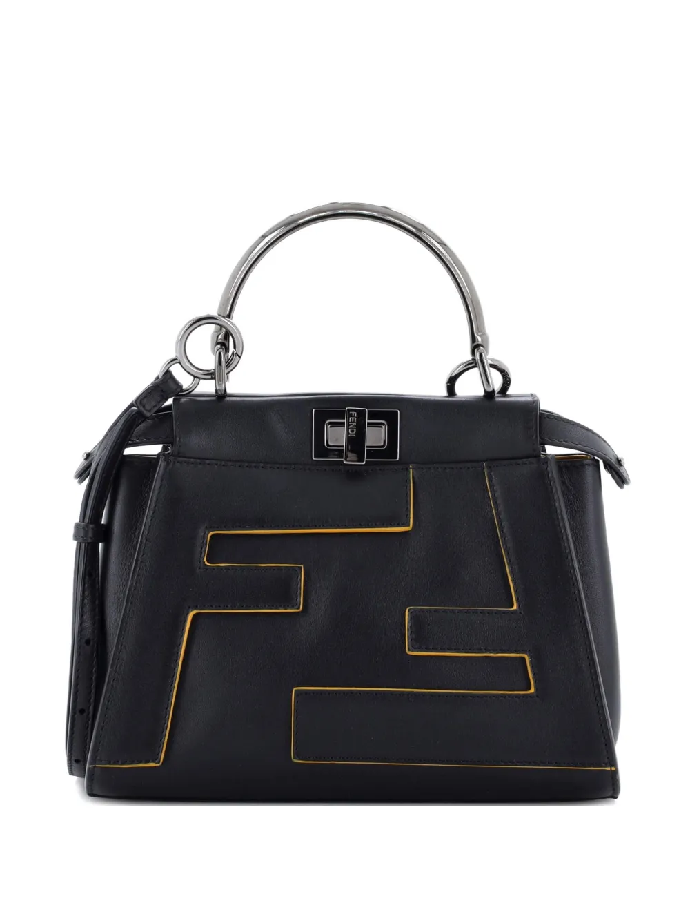 Fendi Pre-Owned FF Logo Peekaboo Bag Leather with Applique Mini satchel - Nero