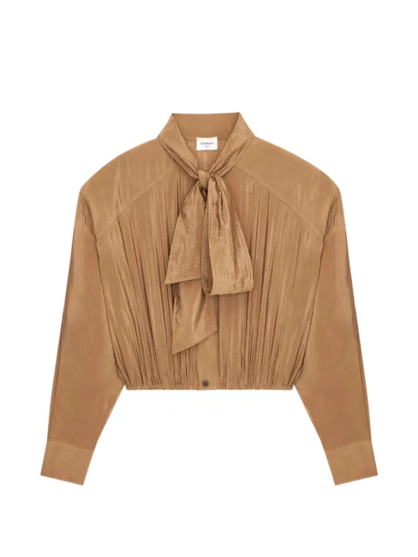 Saint Laurent Tie-neck Buttoned Shirt in Brown