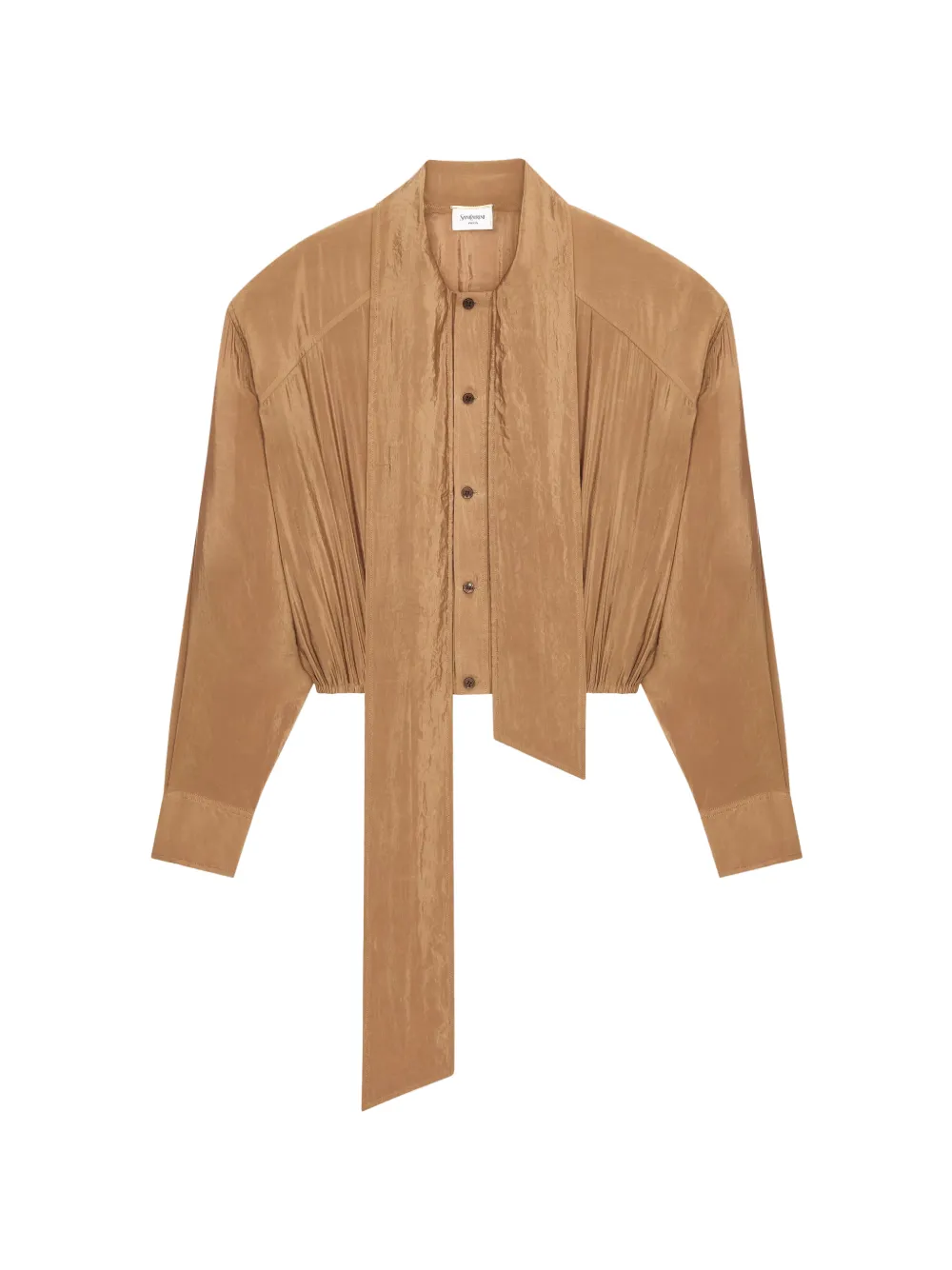 Saint Laurent Blouse met gestrikte hals en knopen Bruin