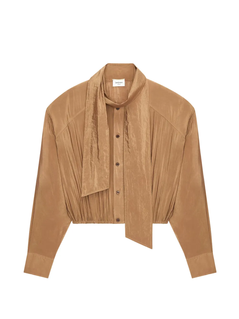 Saint Laurent Blouse met gestrikte hals en knopen Bruin