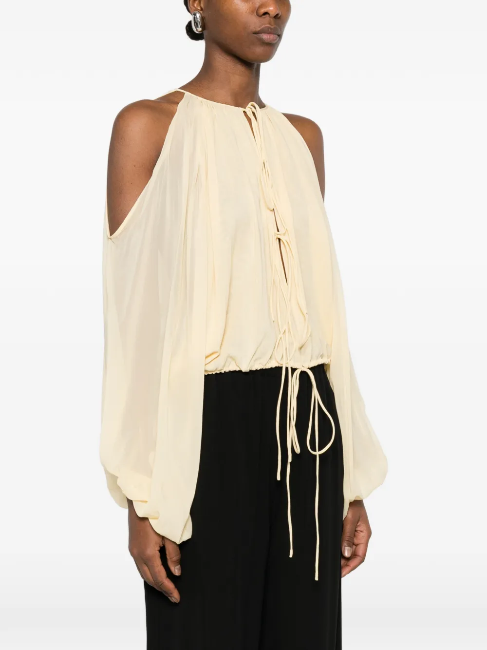  The Andamane Cold-shoulder Drawstring Top - Neutrals 