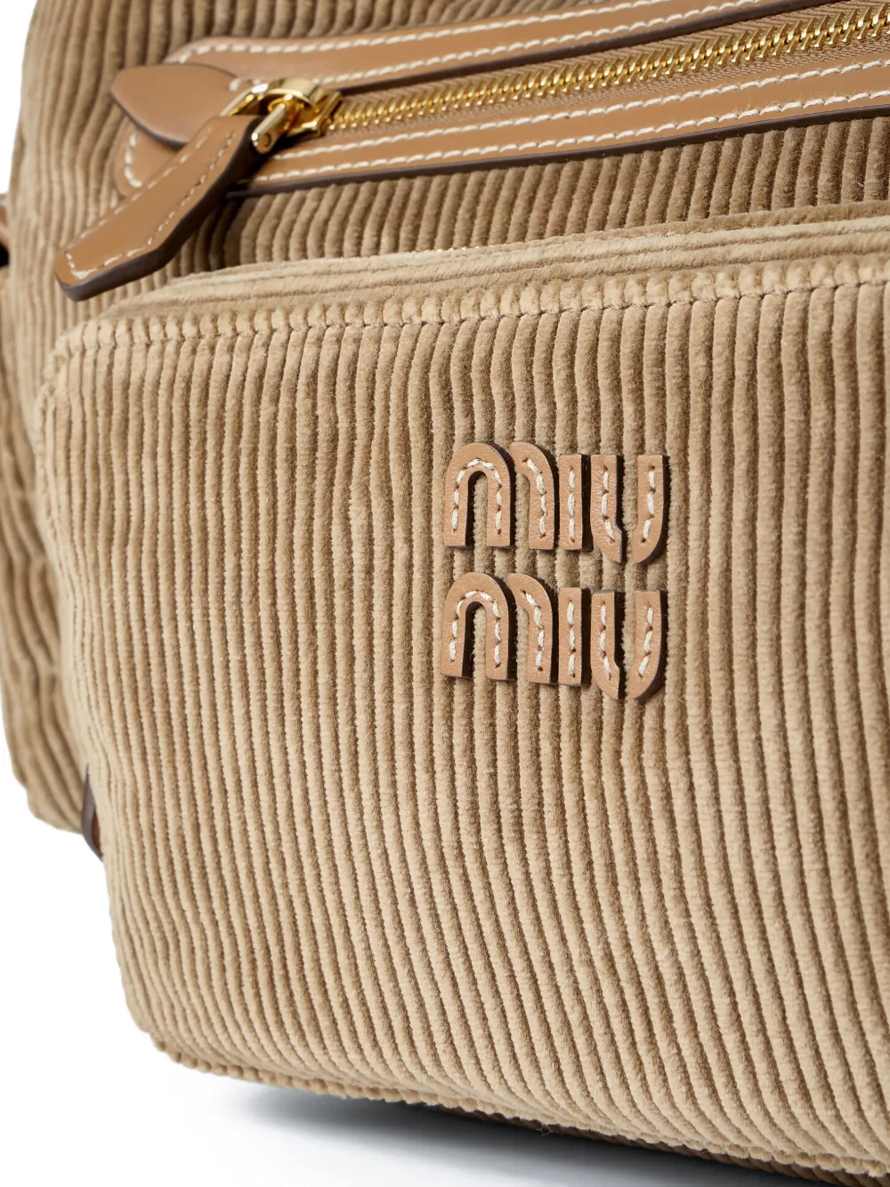 Miu Ribfluwelen schoudertas Beige