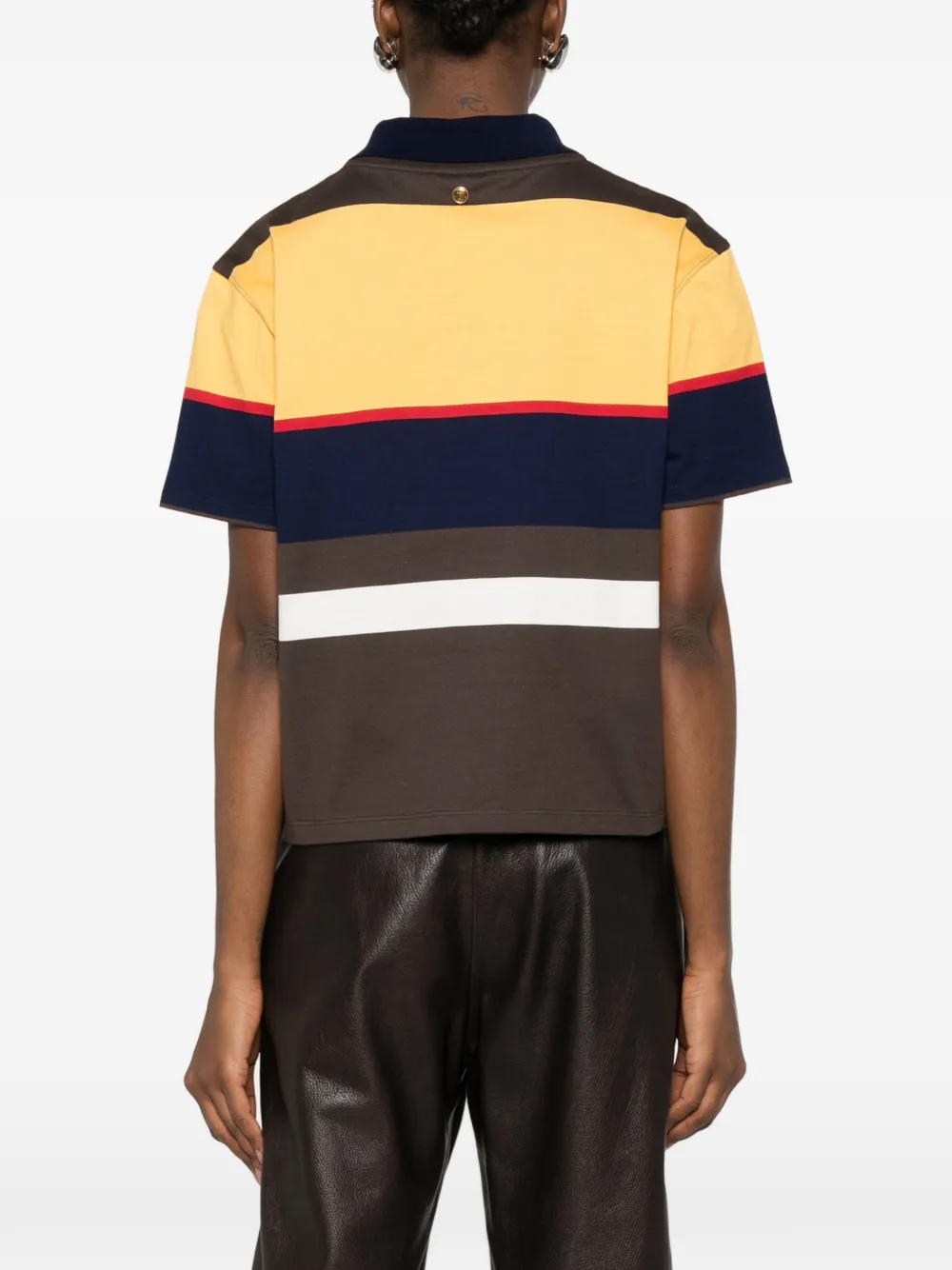 Versace Gestreept T-shirt met puntige kraag Bruin