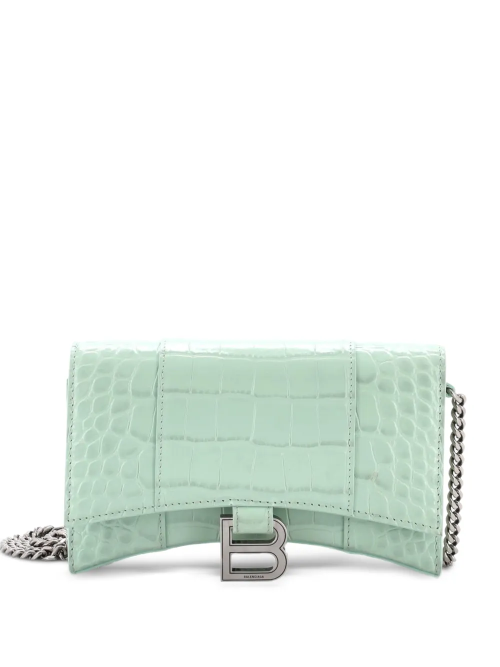 Balenciaga Pre-Owned Hourglass Chain Wallet Crocodile Embossed Leather clutch bag - Verde