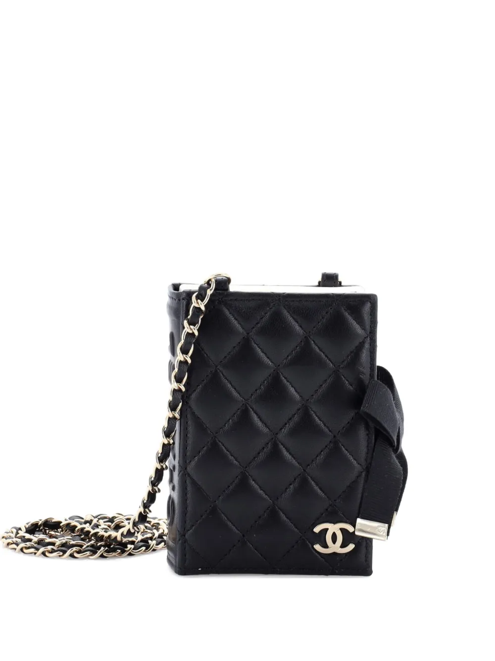 CHANEL Pre-Owned CC Book Card Holder with Chain Quilted Lambskin crossbody bag - Nero