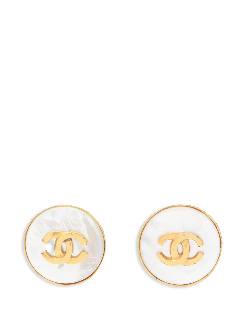 CHANEL Pre-Owned 1986-1988 shell logo earrings - Bianco