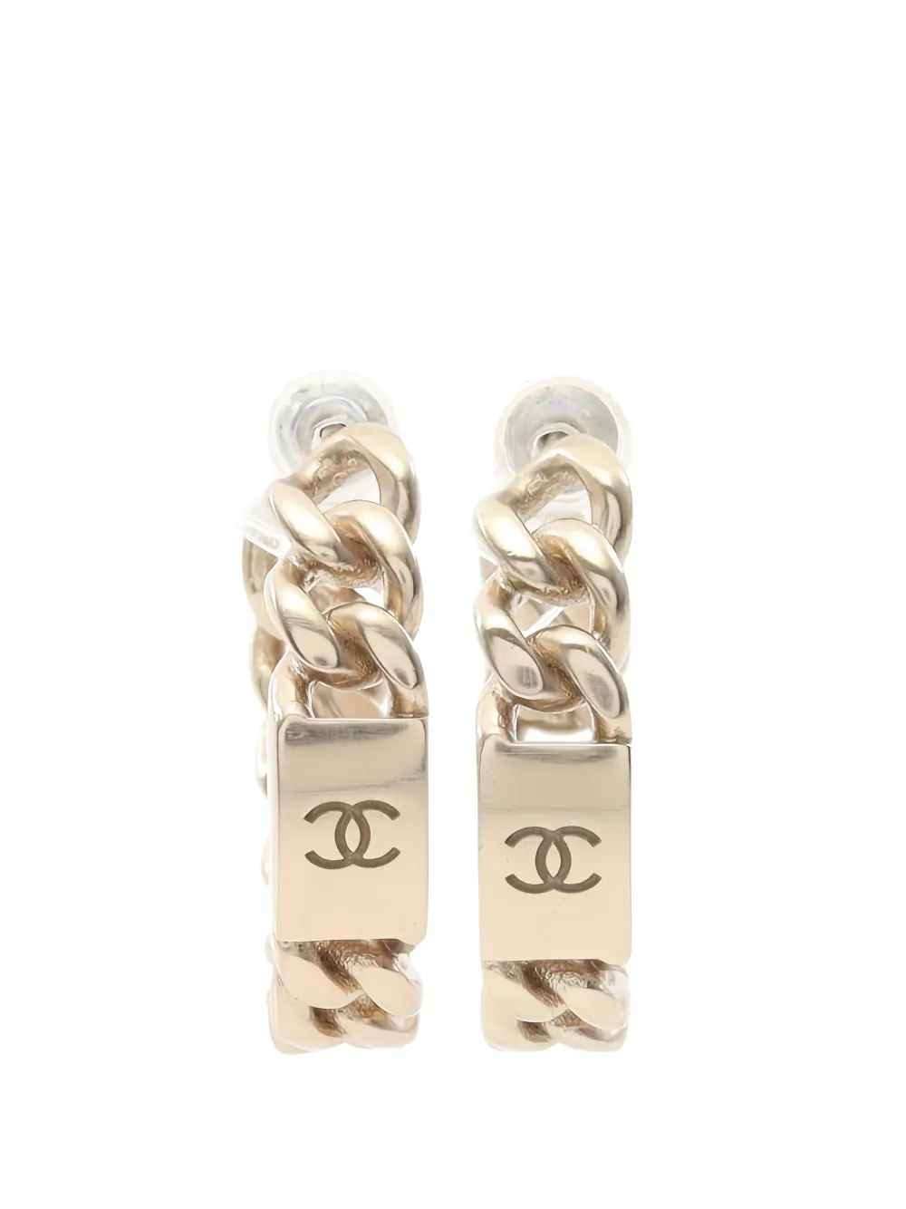 CHANEL Pre-Owned 1986-1988 logo-detail chain hoop earrings - Oro