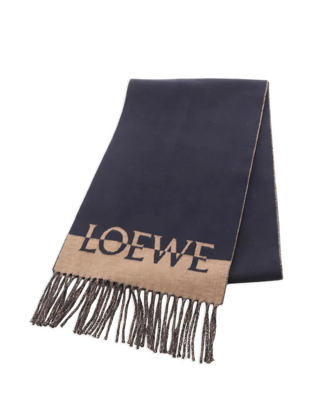 Pre-owned Loewe 2010s Logo Fringed Scarf In Blue