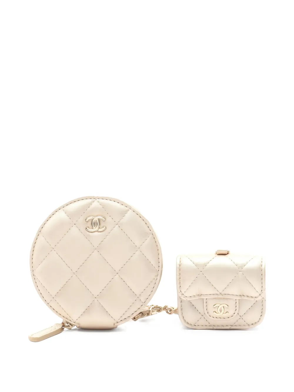 CHANEL Pre-Owned 2021 Matelasse Airpods case and coin purse set - Oro