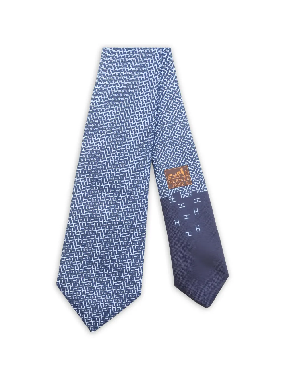 Pre-owned Hermes Geometrical-h Silk Tie In Blue