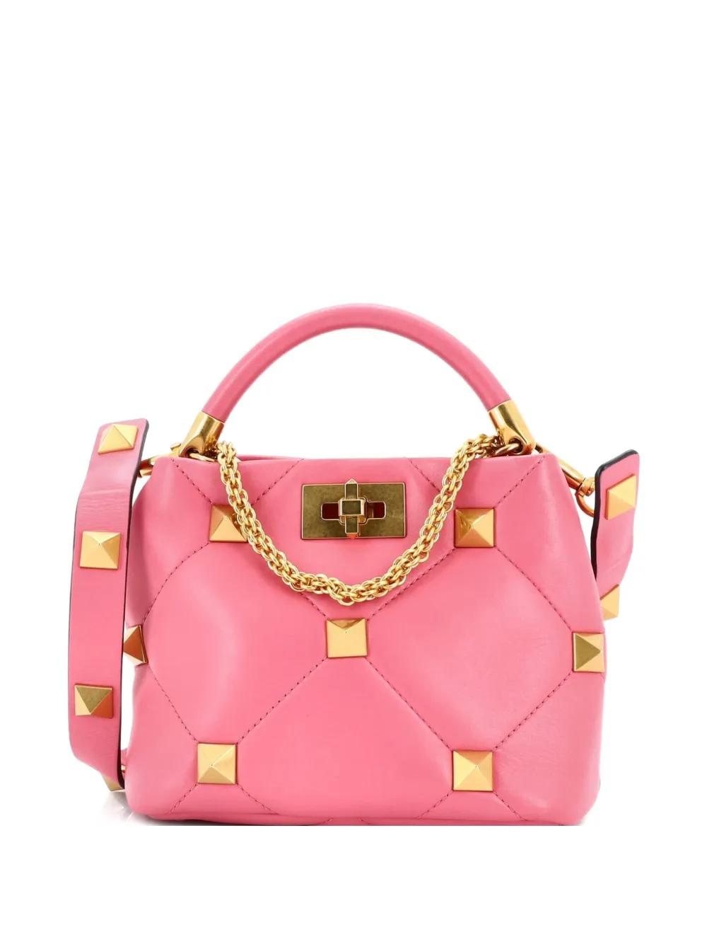 Valentino Garavani Pre-Owned Roman Stud Top Handle Bag Quilted Leather Small satchel - Rosa