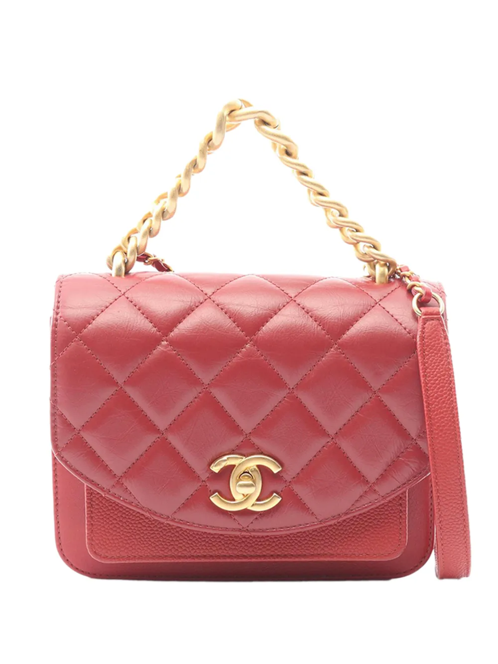 CHANEL Pre-Owned Borsa a tracolla piccola in pelle di vitello trapuntata e pelle Caviar con catena 2019 - Rosso