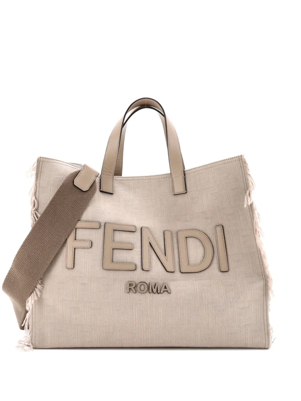 Fendi Pre-Owned Logo Shopper Fringe Canvas Large tote bag - Marrone