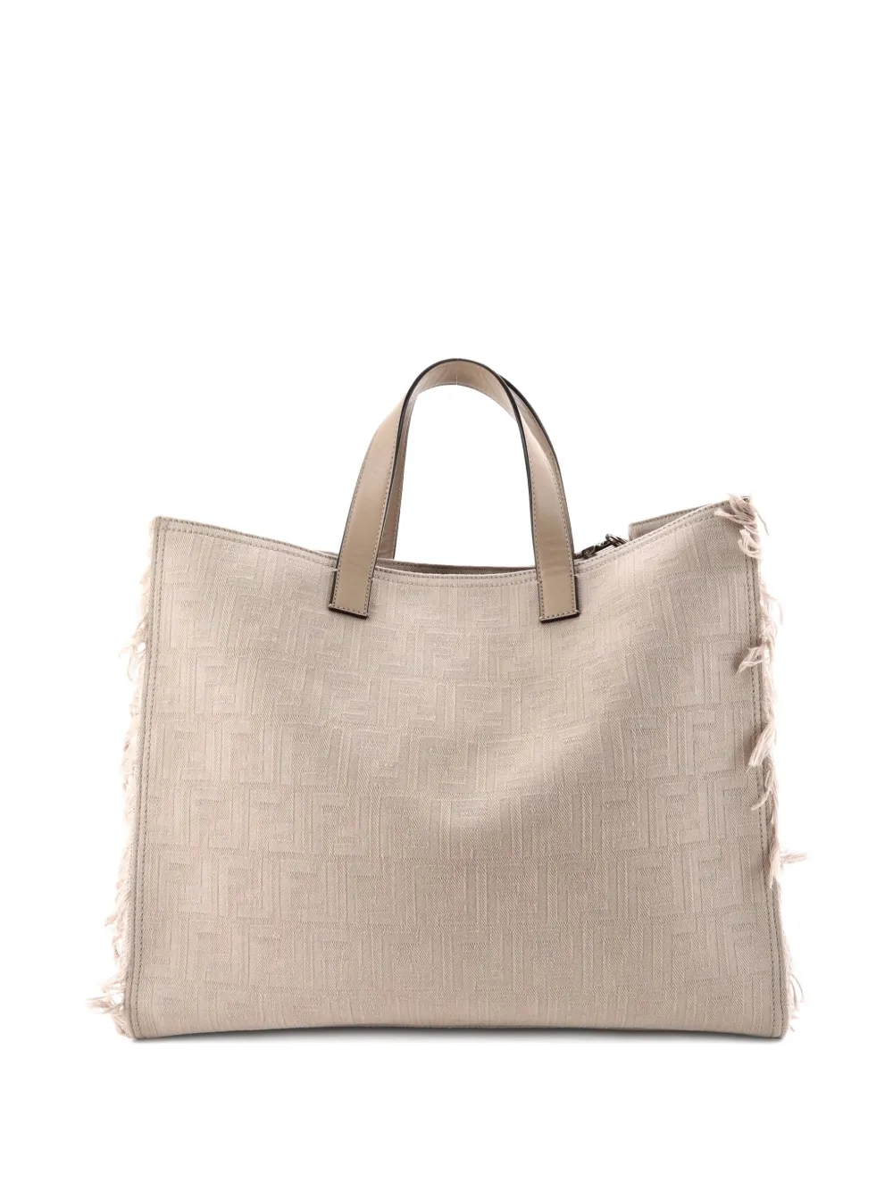  Fendi Pre-owned Logo Shopper Fringe Canvas Large Tote Bag - Brown 