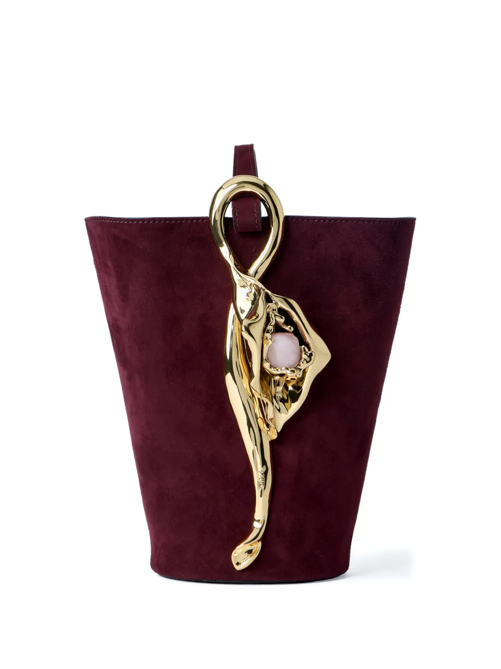 Chloé sculptural handle suede clutch bag - Rosso