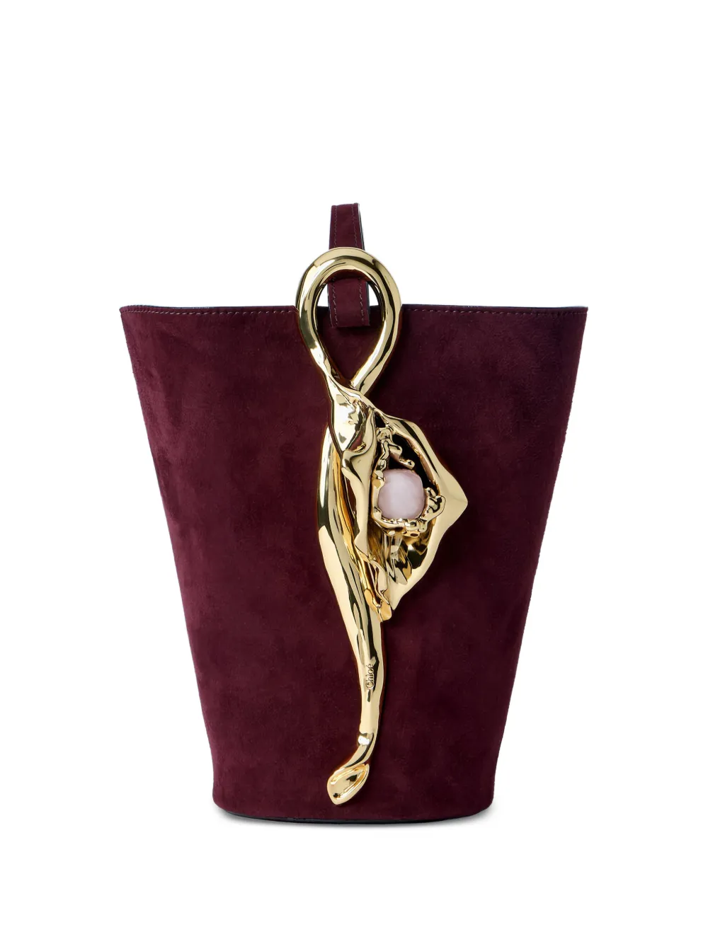 Chloé sculptural handle suede clutch bag - Rosso