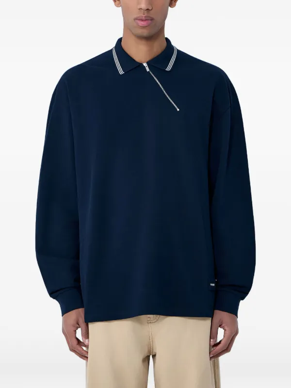 Miu Miu Half-zip Ribbed Collar Polo Shirt in Blue