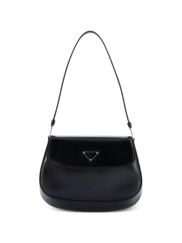 Prada Pre-owned Cleo Flap Shoulder Bag Spazzolato Leather Small Hobo Bag in Black