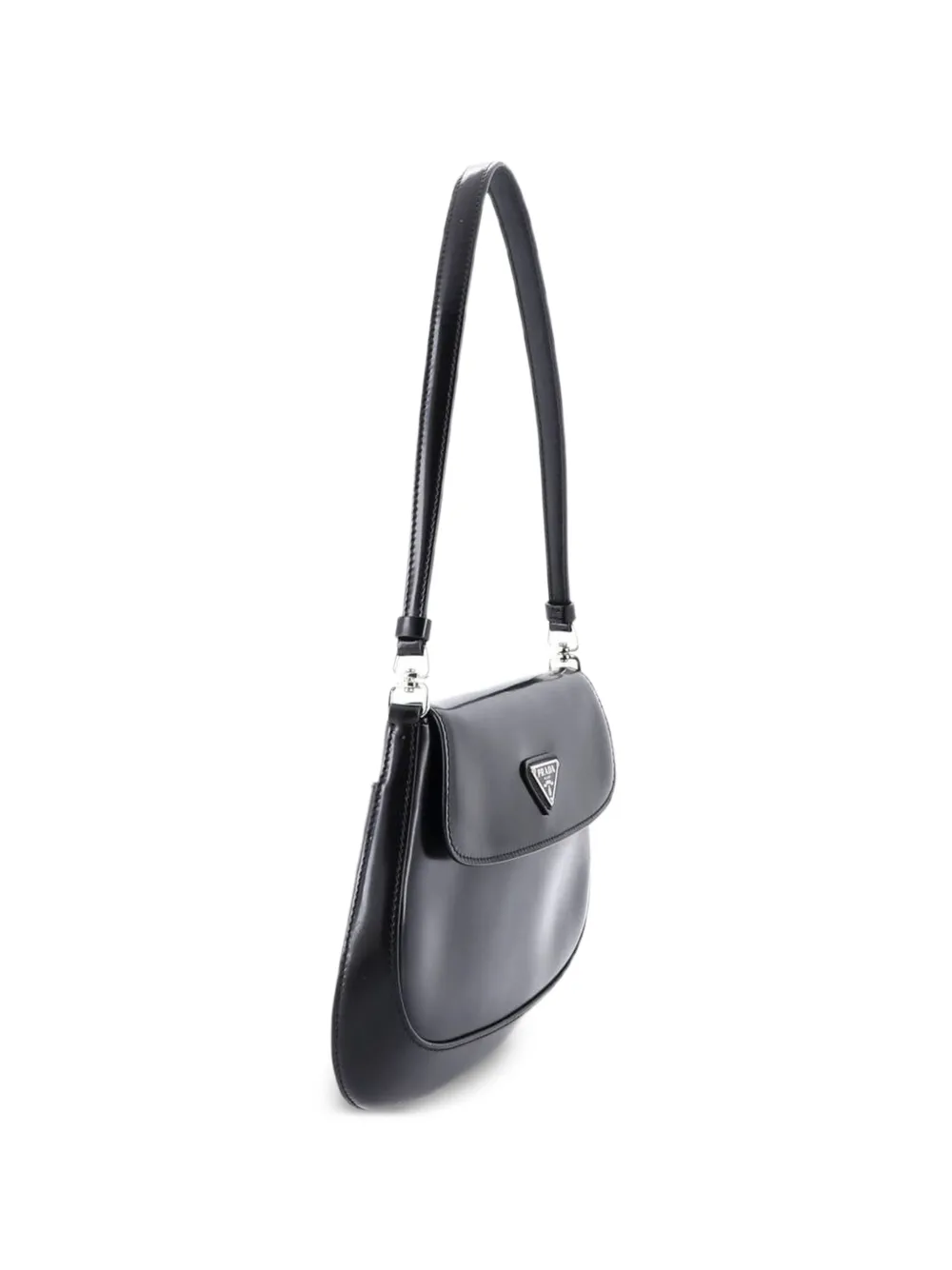 Prada Pre-owned Cleo Flap Shoulder Bag Spazzolato Leather Small Hobo Bag in Black, view 3