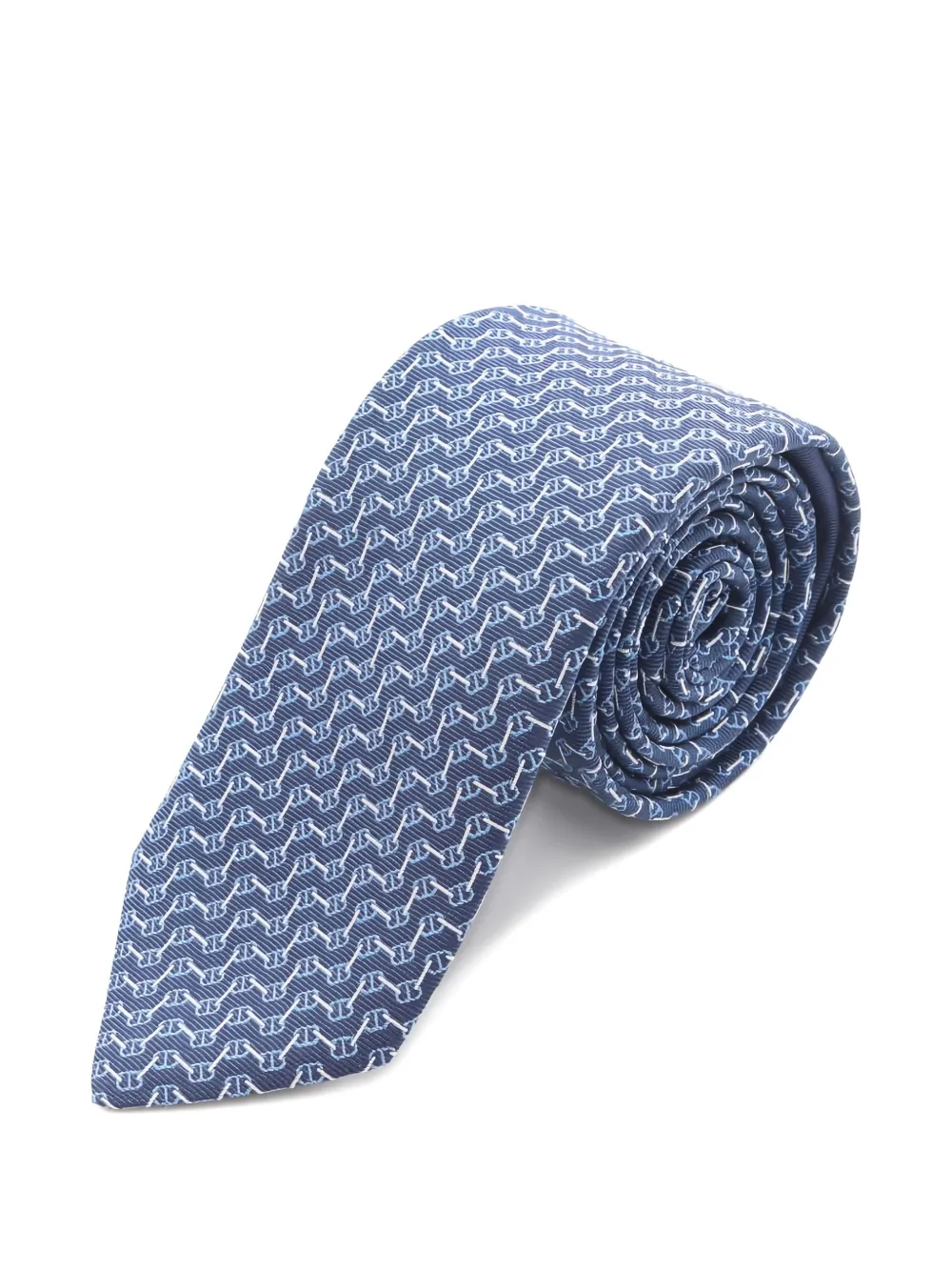 Pre-owned Hermes Club Des Chenes Silk Tie In Blue