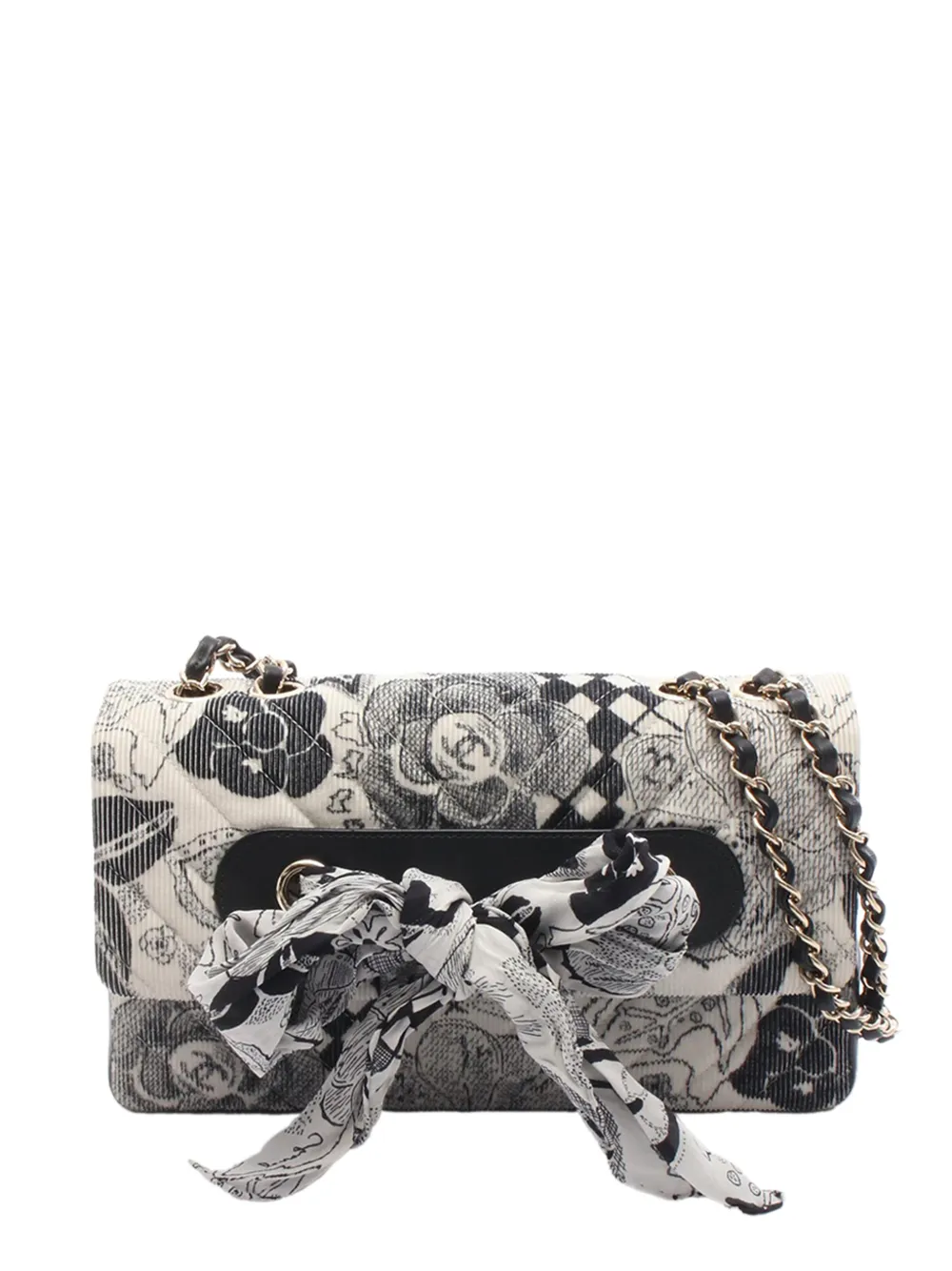 CHANEL Pre-Owned Borsa a spalla a coste con stampa camelie e fiocco 2018-2019 - Bianco