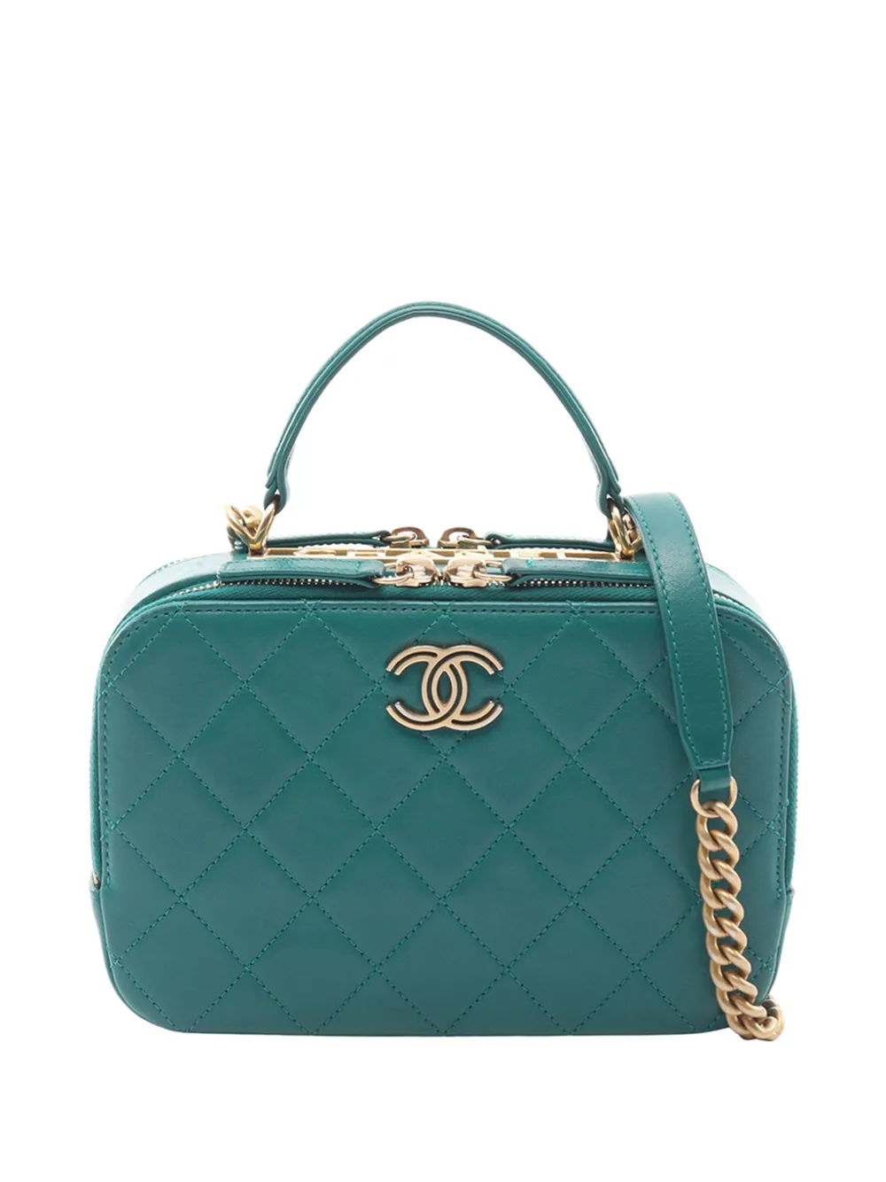 CHANEL Pre-Owned 2019 CC Quilted Lambskin Top Handle Vanity Case satchel - Verde