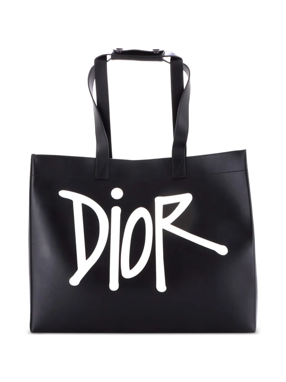 Christian Dior Pre-Owned Dior x Shawn Stussy D-Dior Leather with Applique Large tote bag - Schwarz