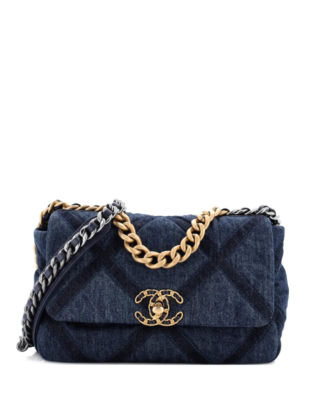 CHANEL Pre-Owned 19 Flap Bag Quilted Denim Medium shoulder bag - Blu