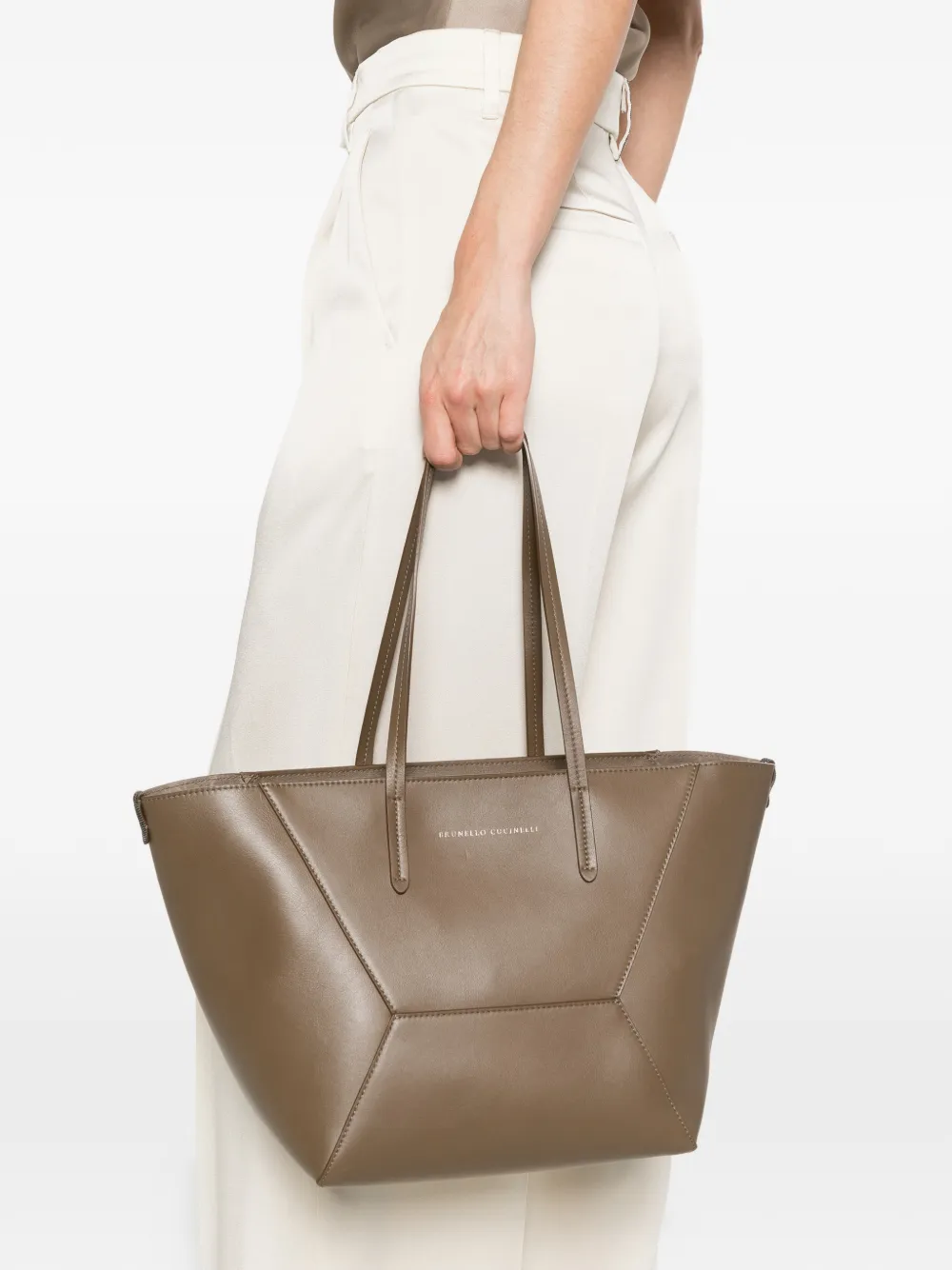 Brunello Cucinelli Shopper met vlakken Bruin