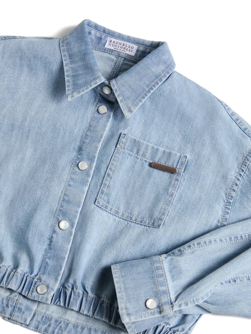 Brunello Cucinelli Kids Monili-detailed Denim Shirt - Blue 