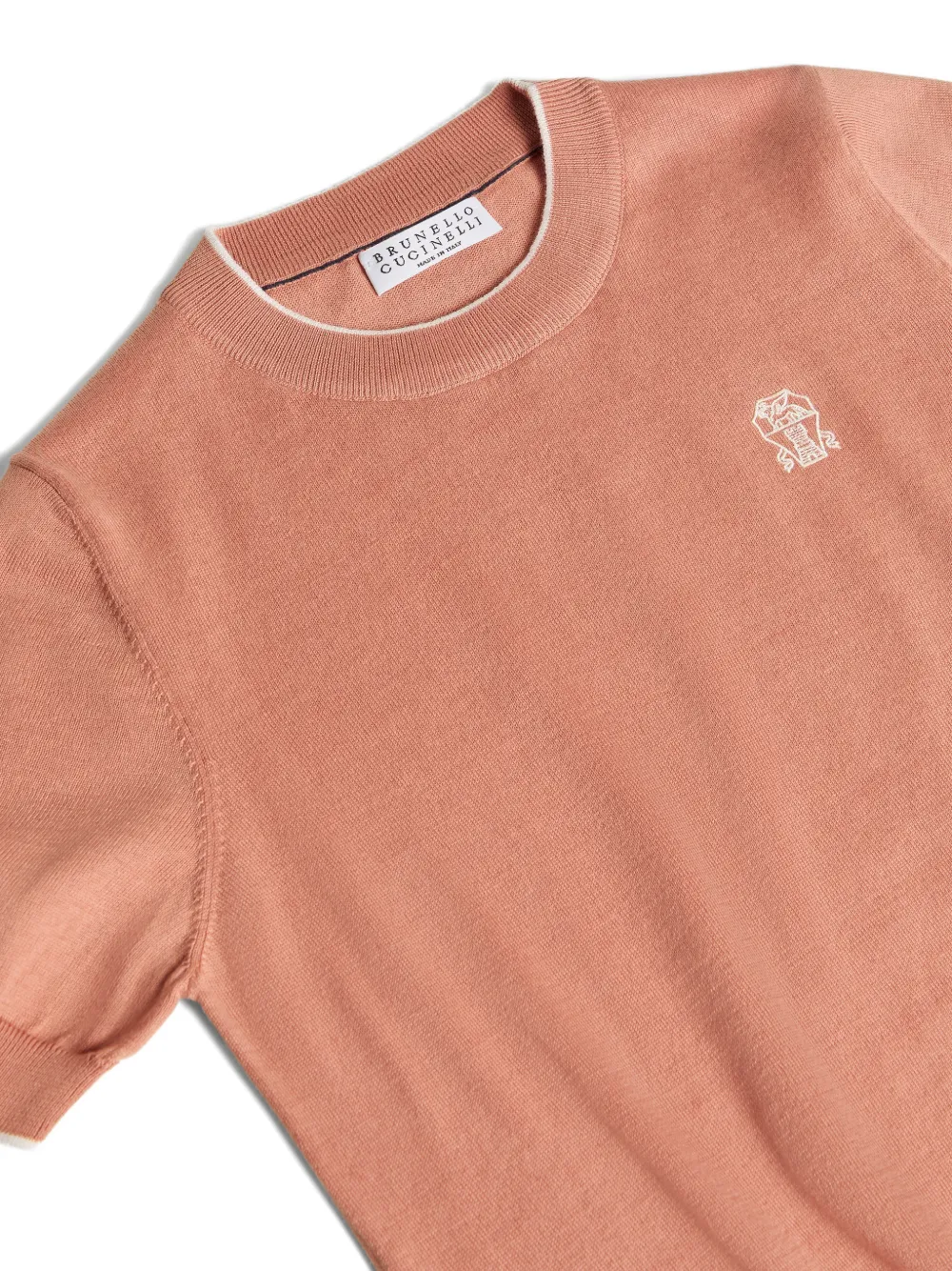 Brunello Cucinelli Kids Katoenen lichtgewicht gebreid T-shirt met logo Oranje