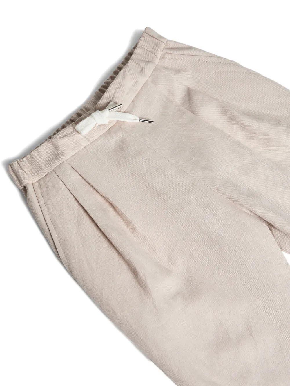  Brunello Cucinelli Kids Linen And Cotton Drill Trousers With Drawstring And Double Pleats - Neutrals 