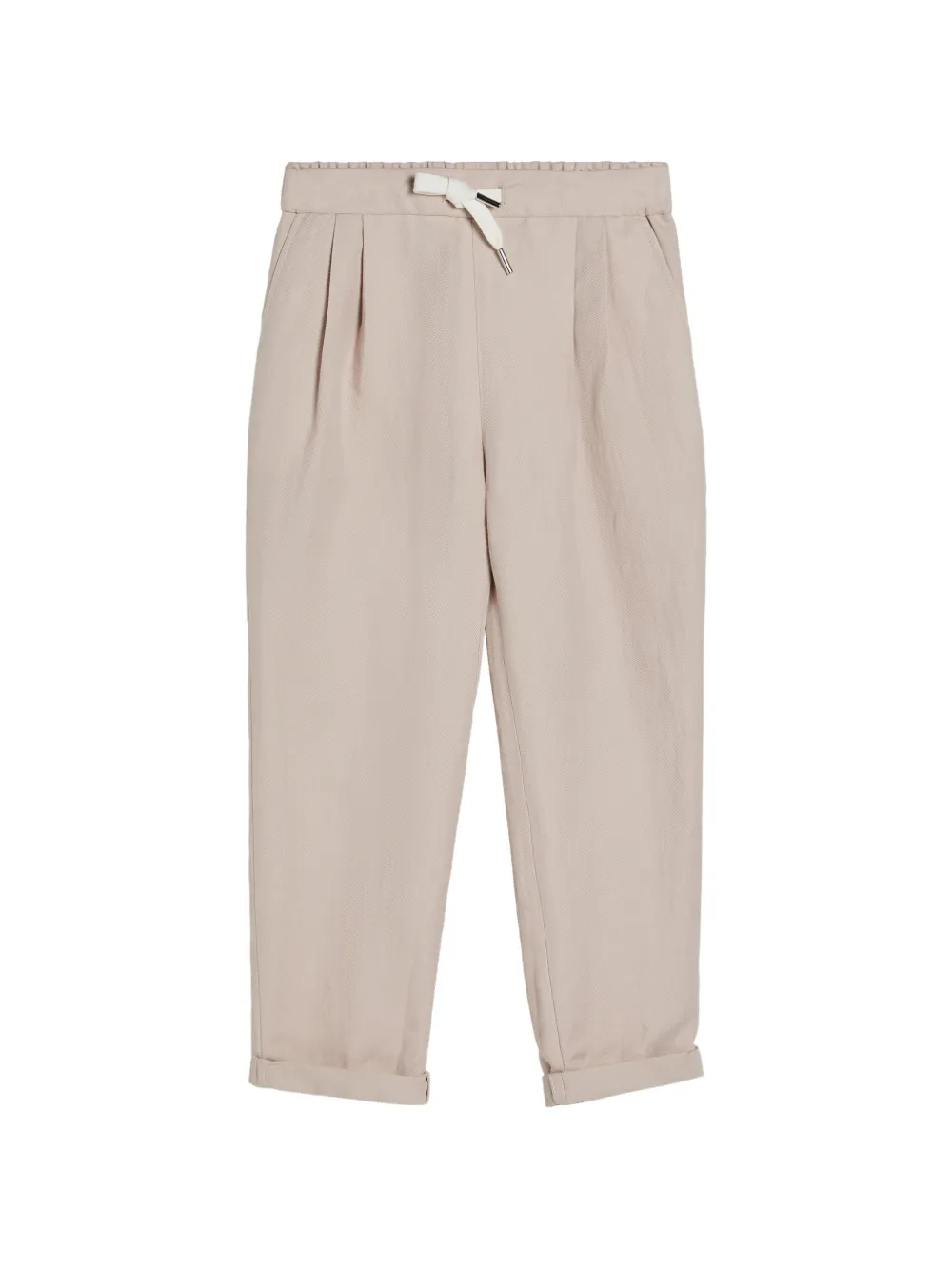 Brunello Cucinelli Kids linen and cotton drill trousers with drawstring and double pleats - Toni neutri