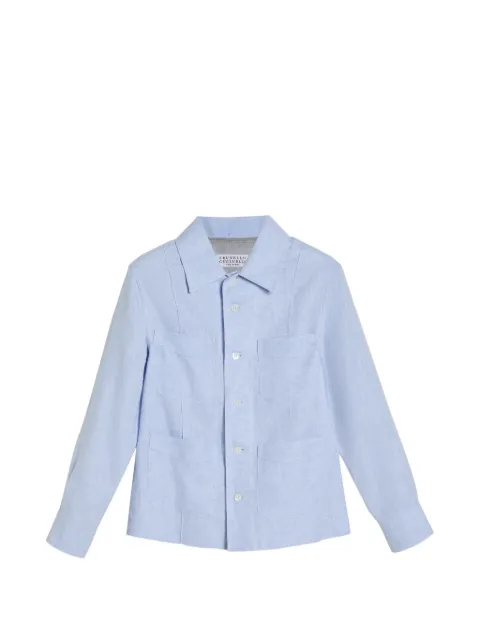 Brunello Cucinelli Kids cáñamo, lino y algodón diagonal Guayabera