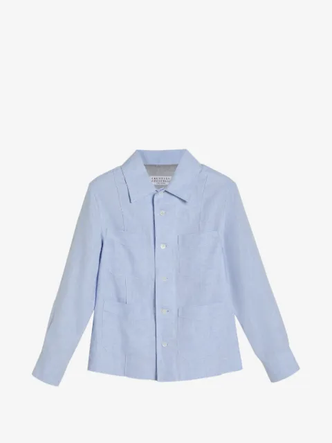 Brunello Cucinelli Kids cáñamo, lino y algodón diagonal Guayabera