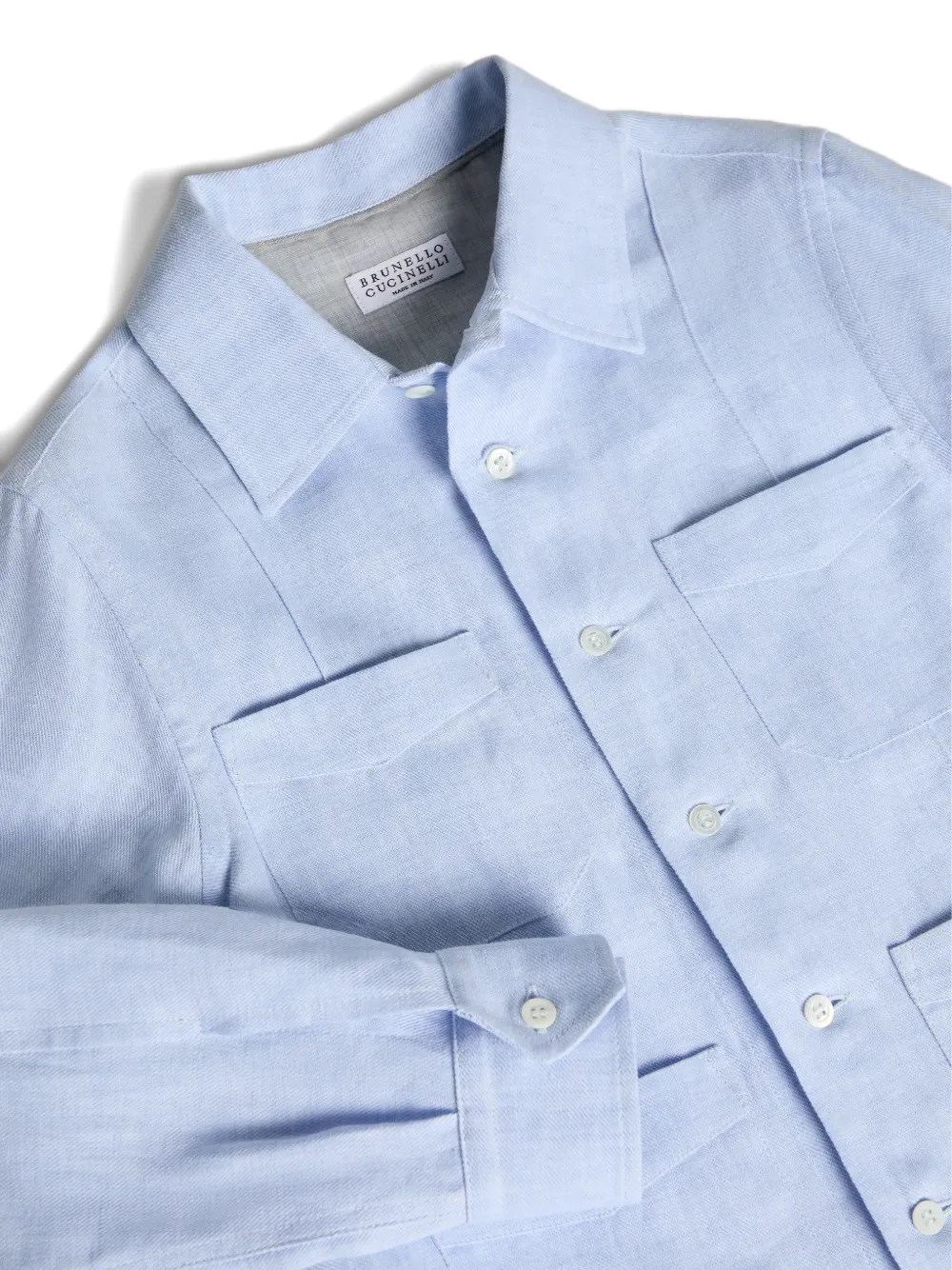 Brunello Cucinelli Kids Guayabera linnen en katoenen shirt Blauw