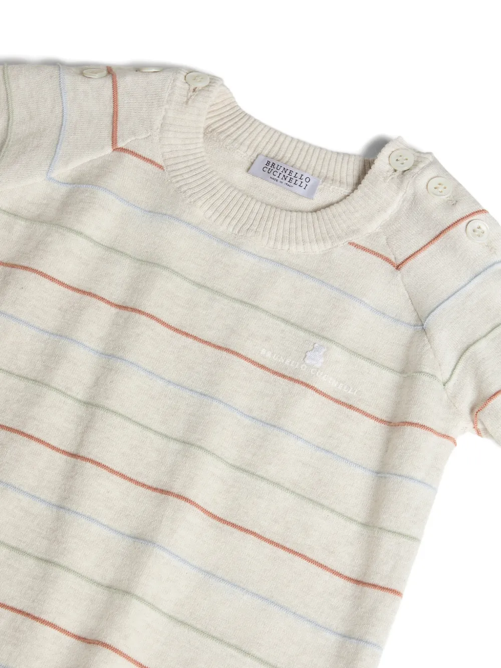 Brunello Cucinelli Kids Gestreept katoenen lichtgewicht gebreid Baby Bernie slaappak Beige