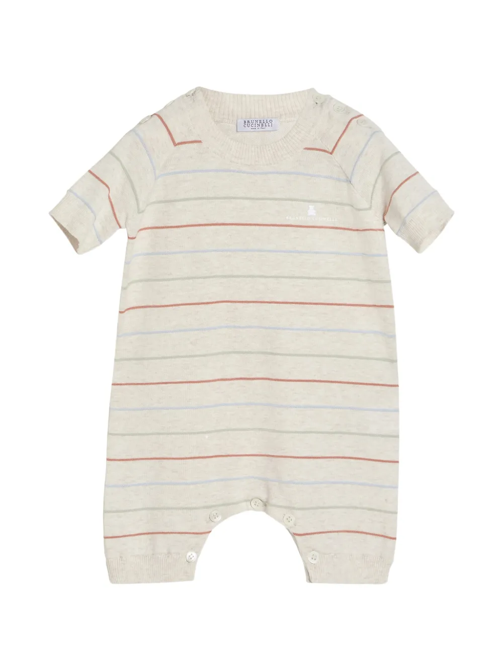 Brunello Cucinelli Kids striped cotton lightweight knit Baby Bernie sleepsuit - Toni neutri
