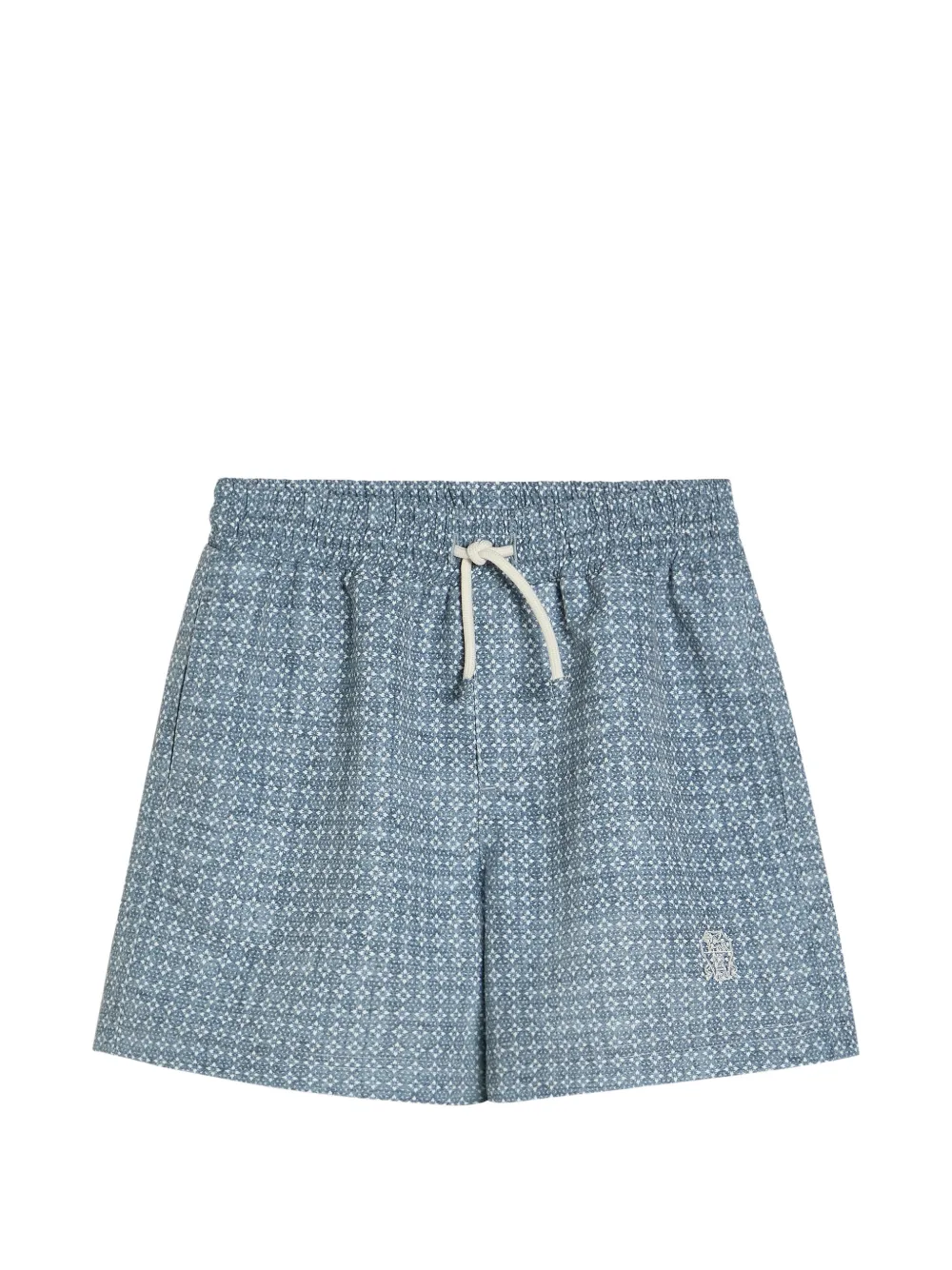 Brunello Cucinelli Kids patterned techno fabric swim shorts with logo - Blu