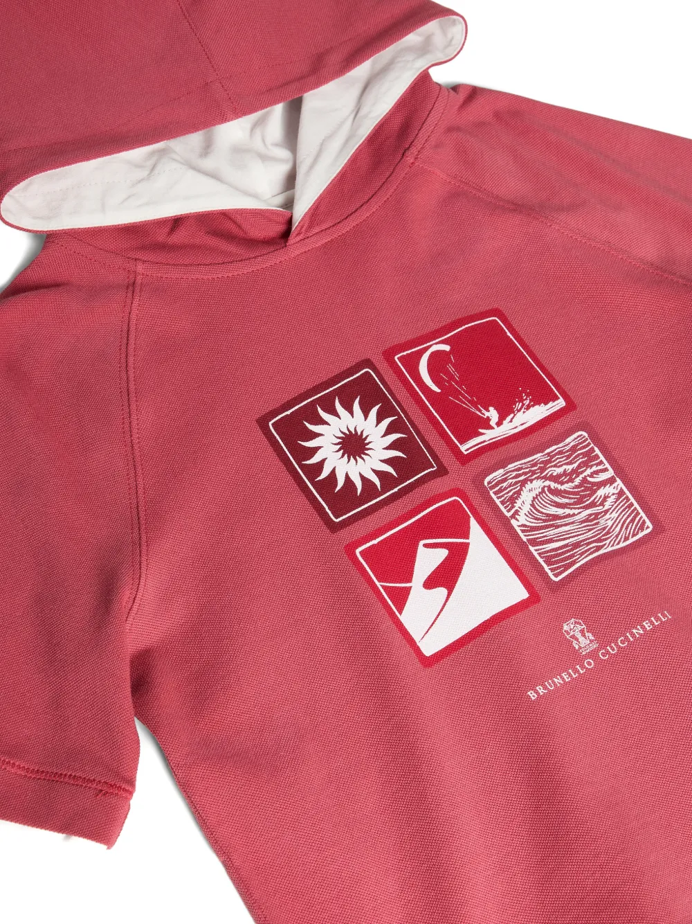 Brunello Cucinelli Kids Katoenen piqué sweater met capuchon en print Rood