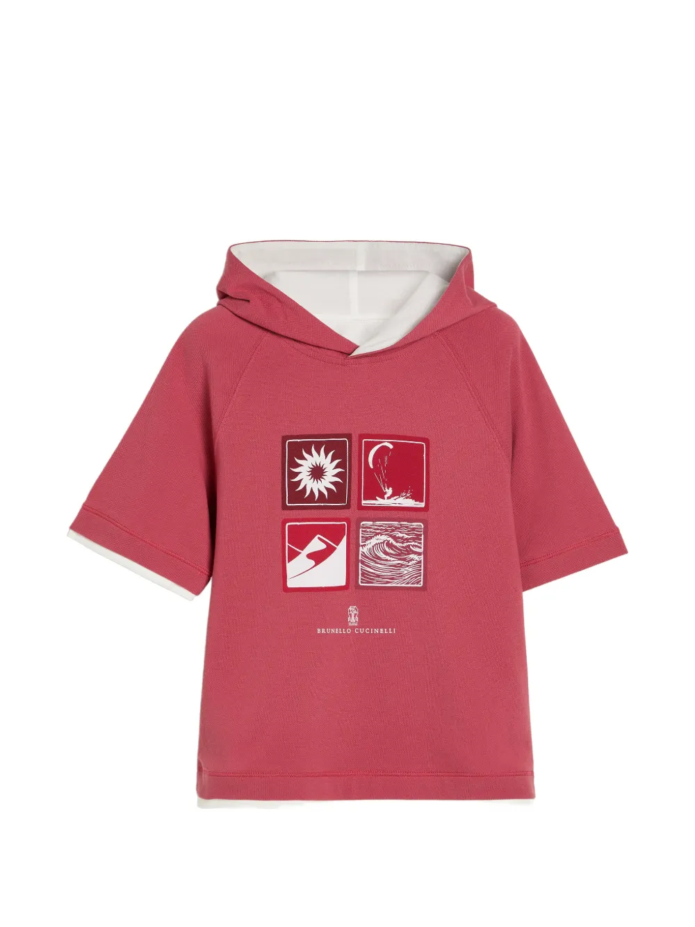 Brunello Cucinelli Kids cotton piqué hooded sweatshirt with print - Rosso