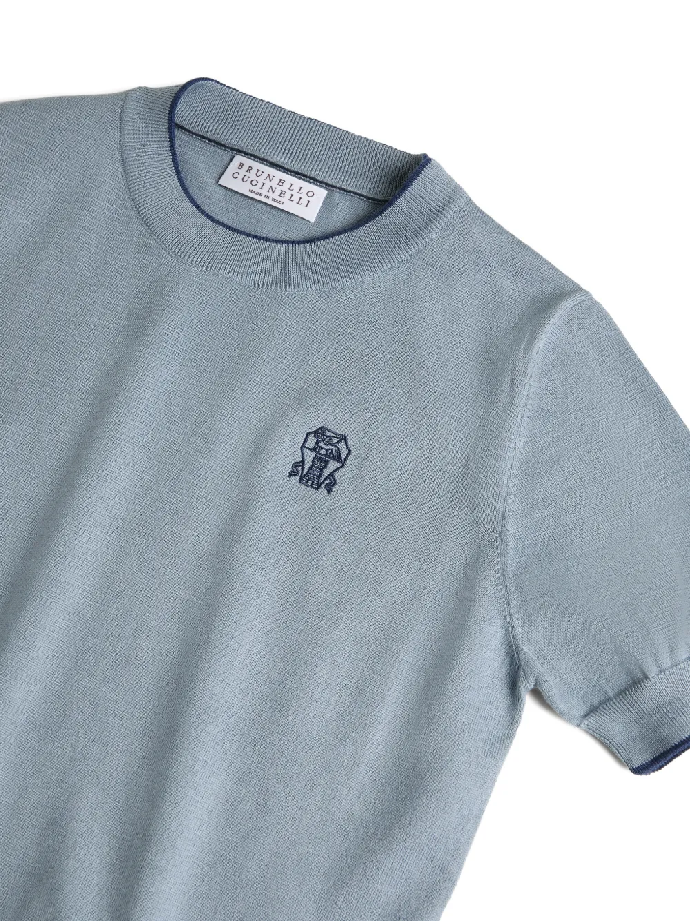 Brunello Cucinelli Kids Katoenen lichtgewicht gebreid T-shirt met logo Blauw