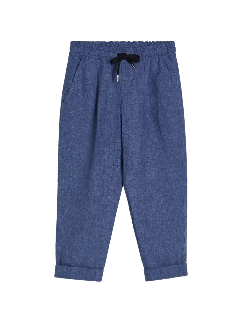 Brunello Cucinelli Kids Pantaloni in lino con coulisse - Blu