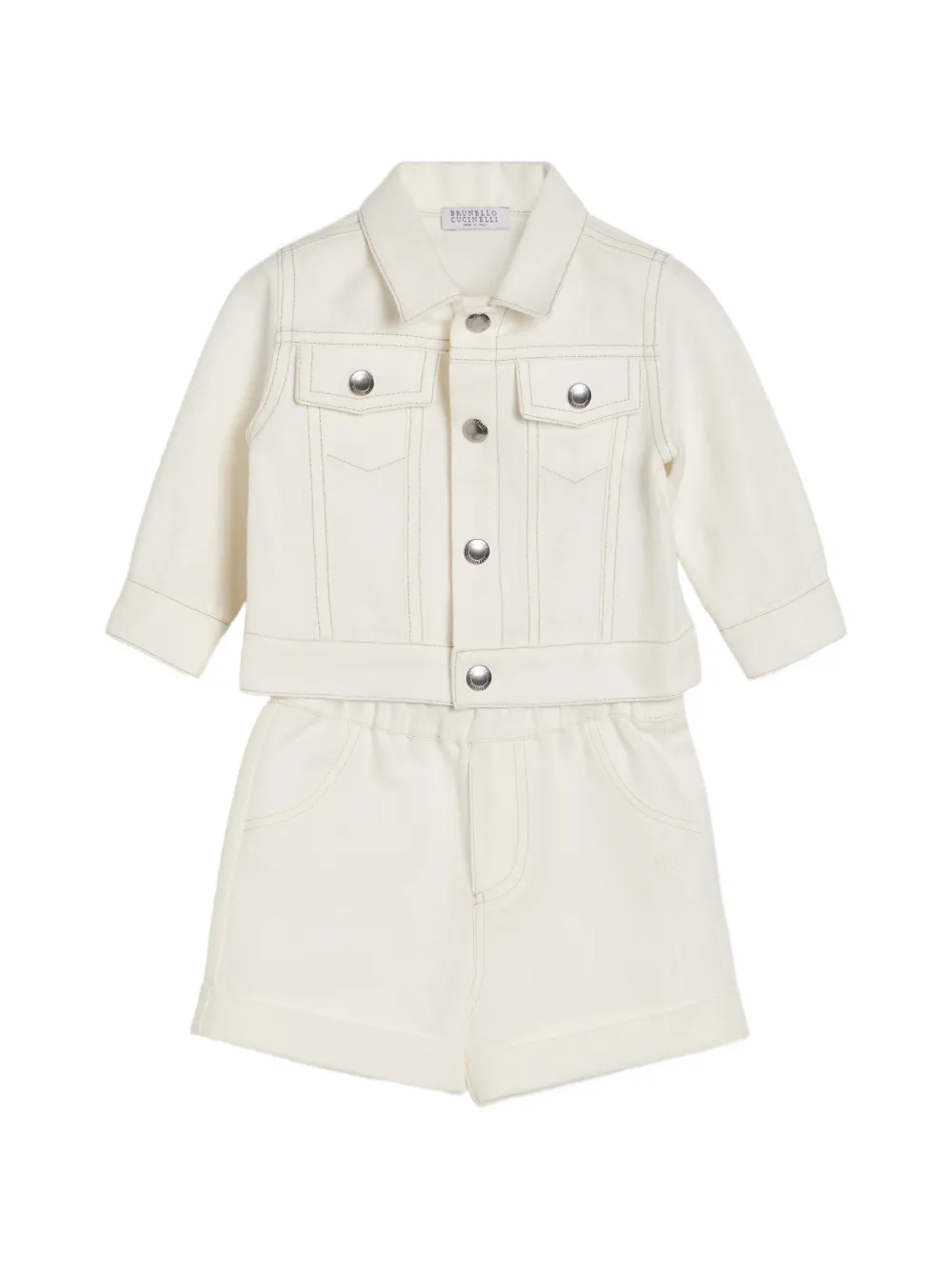 Brunello Cucinelli Kids Baby Bernie geverfd jack met vier zakken van katoen en linnen Beige