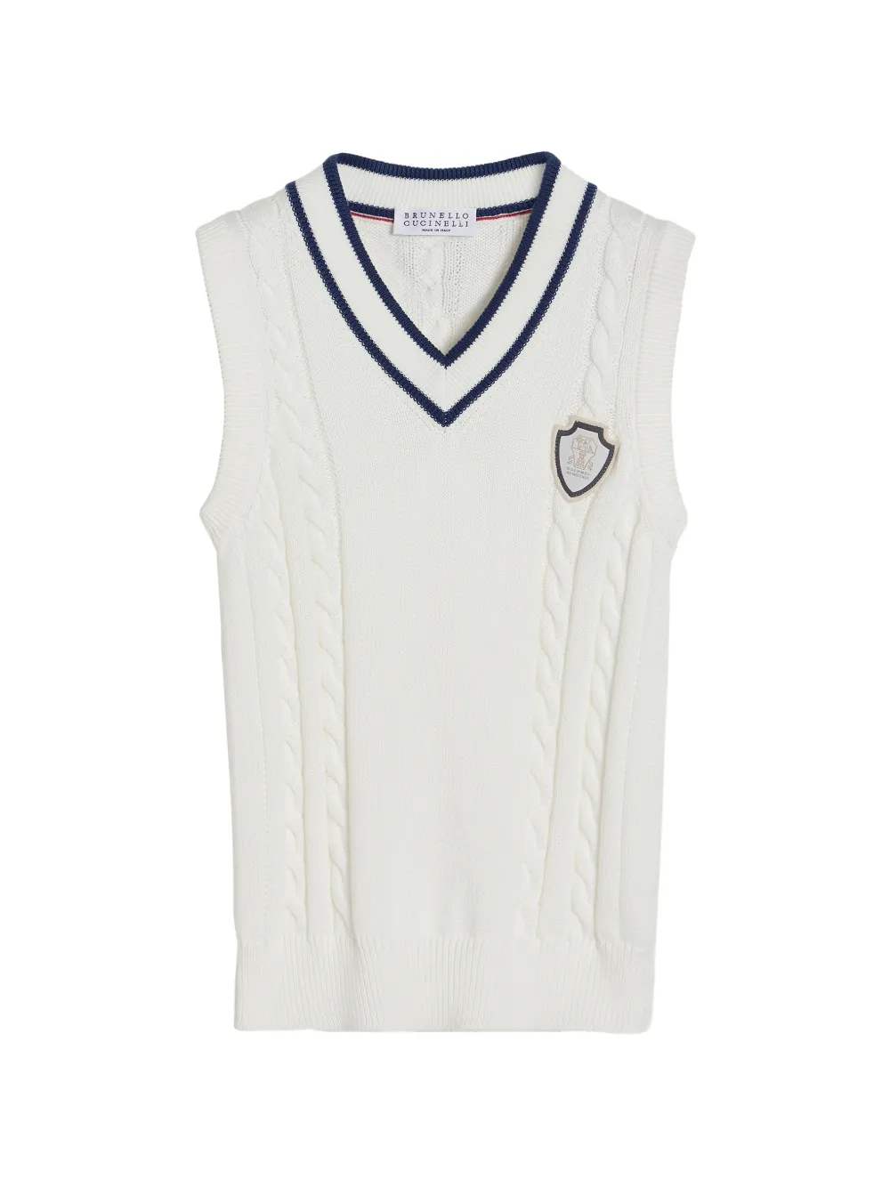 Brunello Cucinelli Kids cotton cable knit sweater vest with logo - Bianco