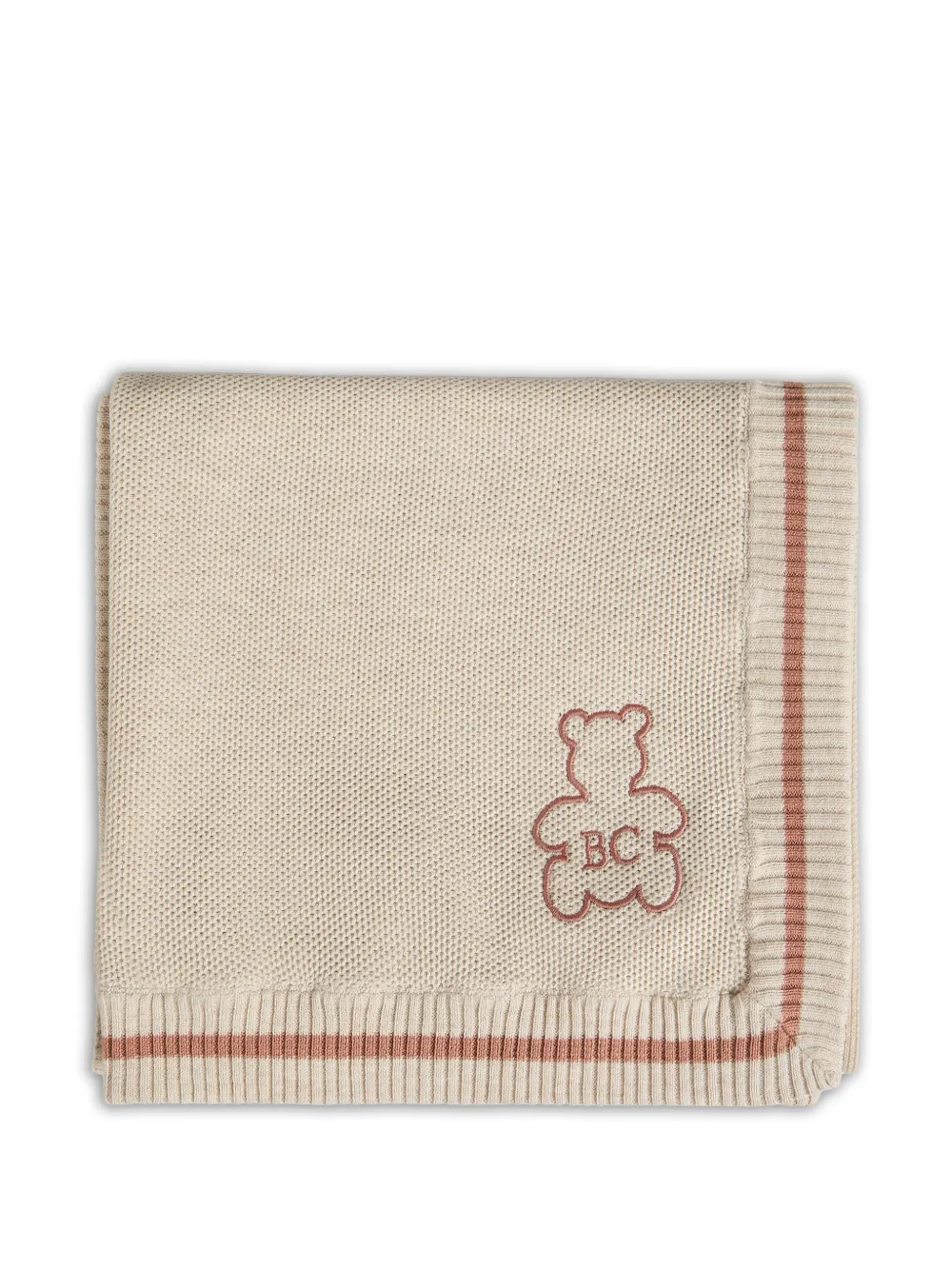 Brunello Cucinelli Kids cotton honeycomb stitch knit Baby Bernie blanket with embroidery - Toni neutri