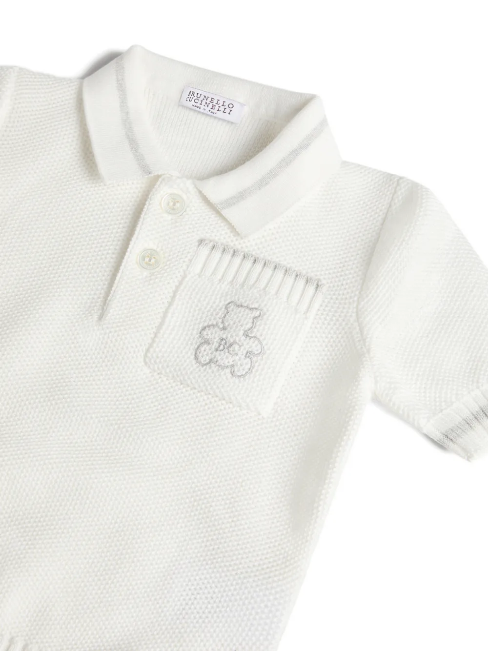 Brunello Cucinelli Kids Bernie katoenen poloshirt met honingraat stiksel Wit